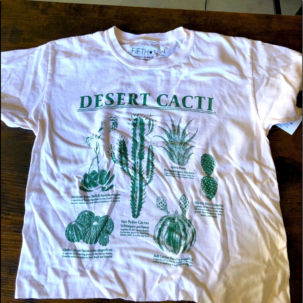 Fifth Sun Juniors Short Sleeve Top Cream/Green "Desert Cacti" NWT